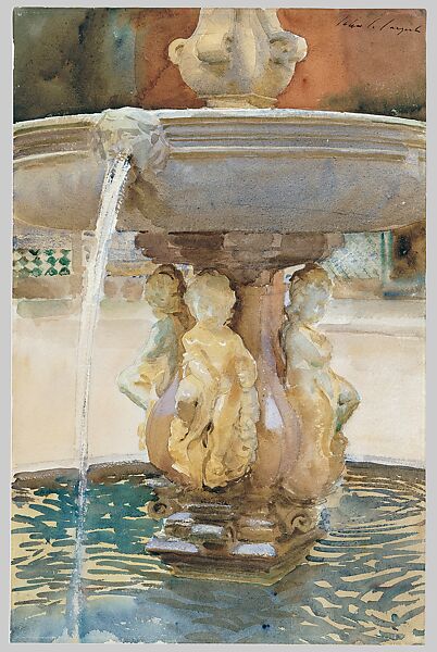 Spanish Fountain, John Singer Sargent (American, Florence 1856–1925 London), Watercolor and graphite on white wove paper, American