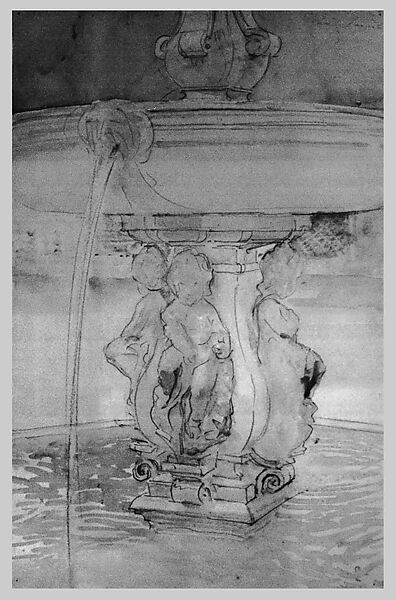 Spanish Fountain, John Singer Sargent (American, Florence 1856–1925 London), Watercolor and graphite on white wove paper, American