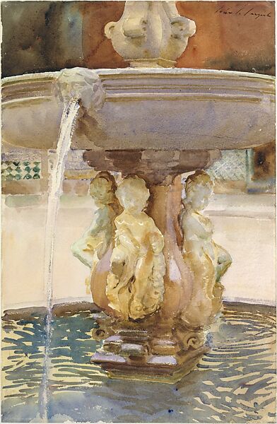 Spanish Fountain, John Singer Sargent (American, Florence 1856–1925 London), Watercolor and graphite on white wove paper, American
