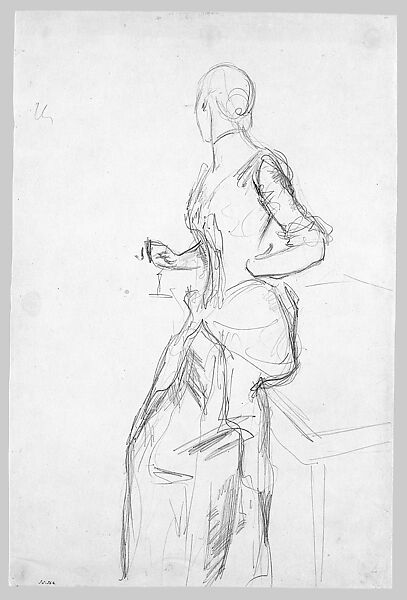 Woman Holding a Glass, John Singer Sargent (American, Florence 1856–1925 London), Graphite on light-tan wove paper, American 