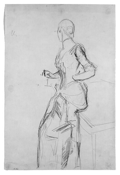 Woman Holding a Glass, John Singer Sargent (American, Florence 1856–1925 London), Graphite on light-tan wove paper, American