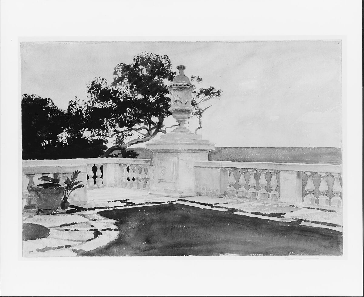 Terrace, Vizcaya, John Singer Sargent (American, Florence 1856–1925 London), Watercolor and graphite on white wove paper, American