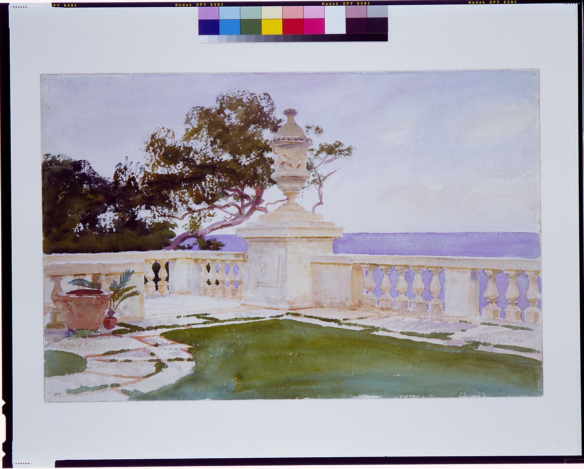 Terrace, Vizcaya, John Singer Sargent (American, Florence 1856–1925 London), Watercolor and graphite on white wove paper, American
