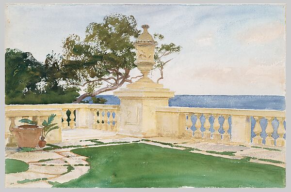Terrace, Vizcaya, John Singer Sargent (American, Florence 1856–1925 London), Watercolor and graphite on white wove paper, American 