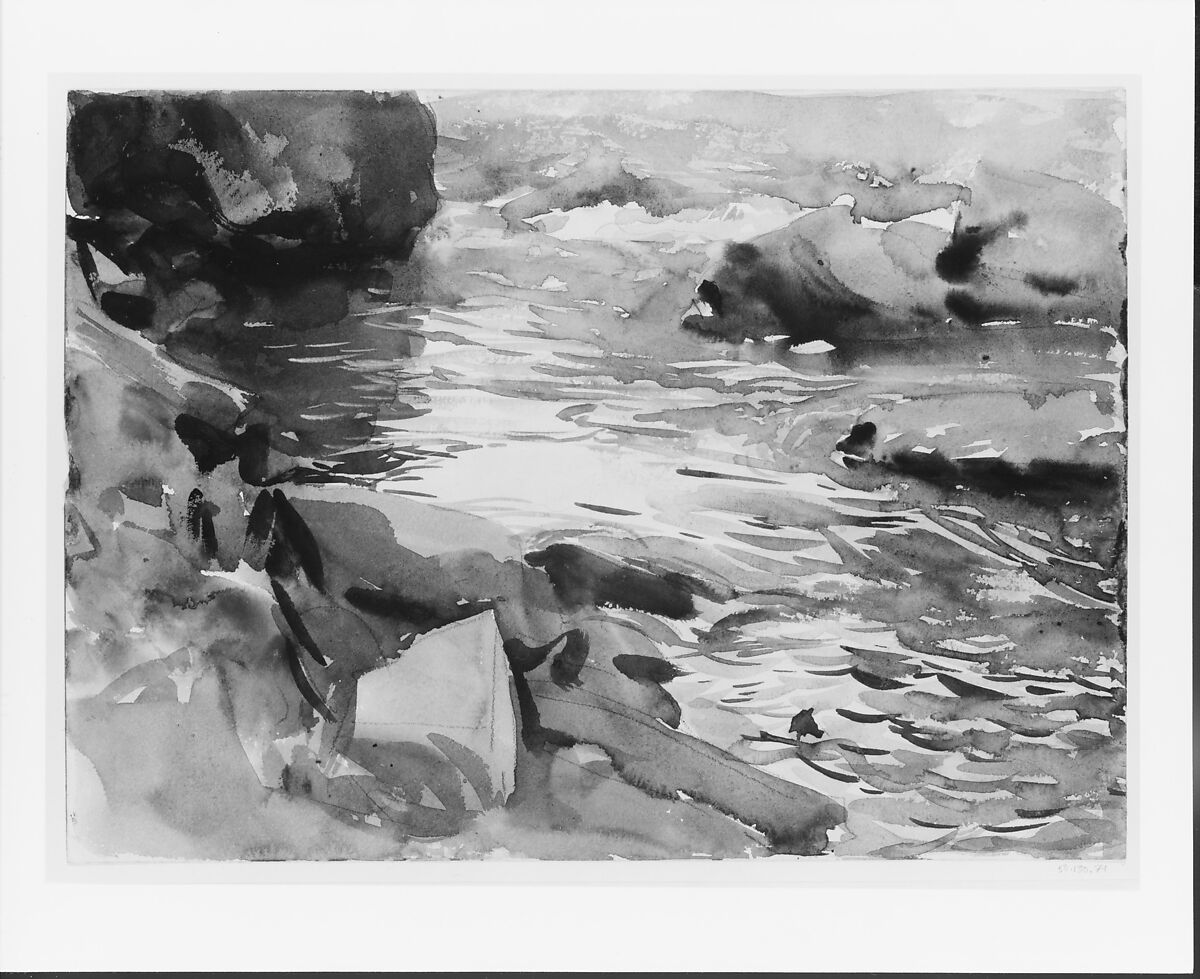 Stream and Rocks, John Singer Sargent (American, Florence 1856–1925 London), Watercolor, gouache, and graphite on white wove paper, American
