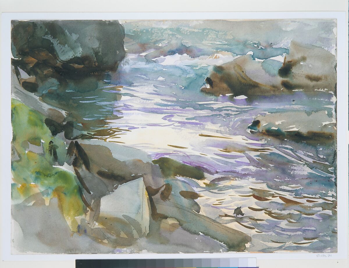 Stream and Rocks, John Singer Sargent (American, Florence 1856–1925 London), Watercolor, gouache, and graphite on white wove paper, American