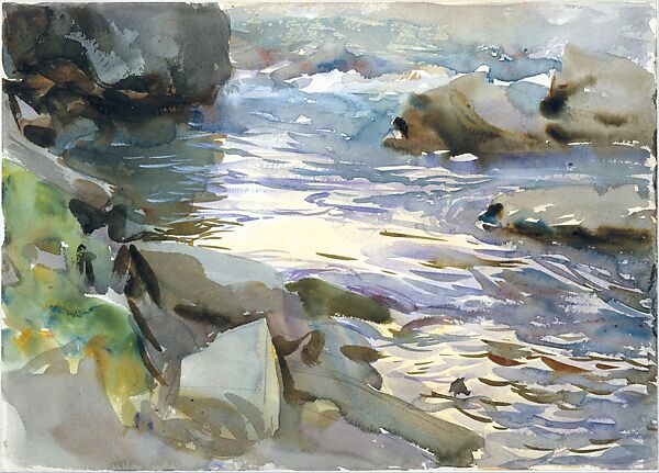 Stream and Rocks, John Singer Sargent (American, Florence 1856–1925 London), Watercolor, gouache, and graphite on white wove paper, American 