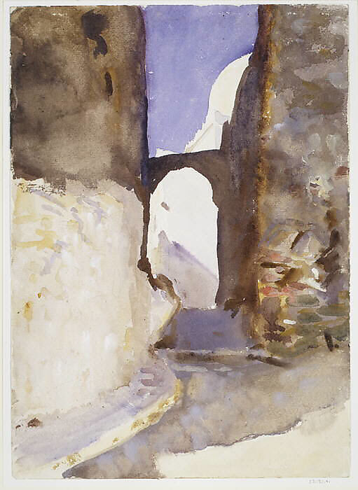 Street, Tangier, John Singer Sargent (American, Florence 1856–1925 London), Watercolor, gouache, and graphite on off-white wove paper, American