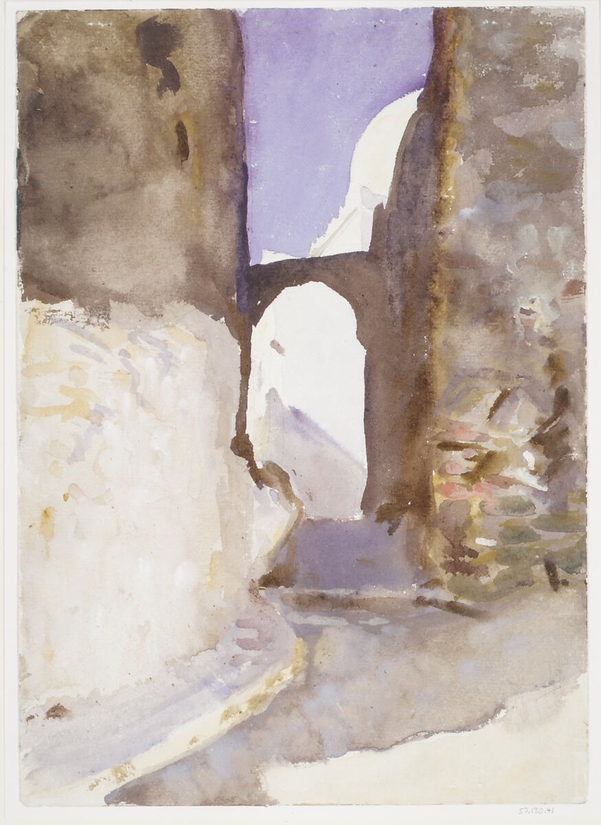 Street, Tangier, John Singer Sargent (American, Florence 1856–1925 London), Watercolor, gouache, and graphite on off-white wove paper, American