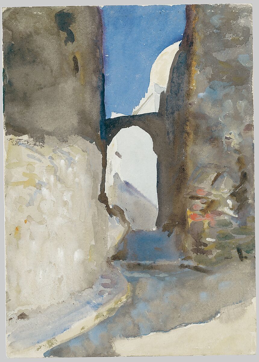 Street, Tangier, John Singer Sargent (American, Florence 1856–1925 London), Watercolor, gouache, and graphite on off-white wove paper, American