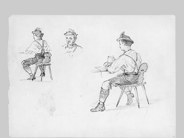 Tyrolean Man, John Singer Sargent (American, Florence 1856–1925 London), Graphite on off-white wove paper, American