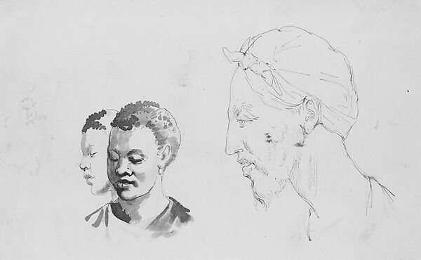 Heads, John Singer Sargent (American, Florence 1856–1925 London), Pen, ink, and graphite on light buff wove paper, American 