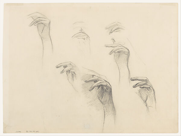 Left Hand for "Fumée d'Ambre Gris", John Singer Sargent (American, Florence 1856–1925 London), Graphite on off-white wove paper, American