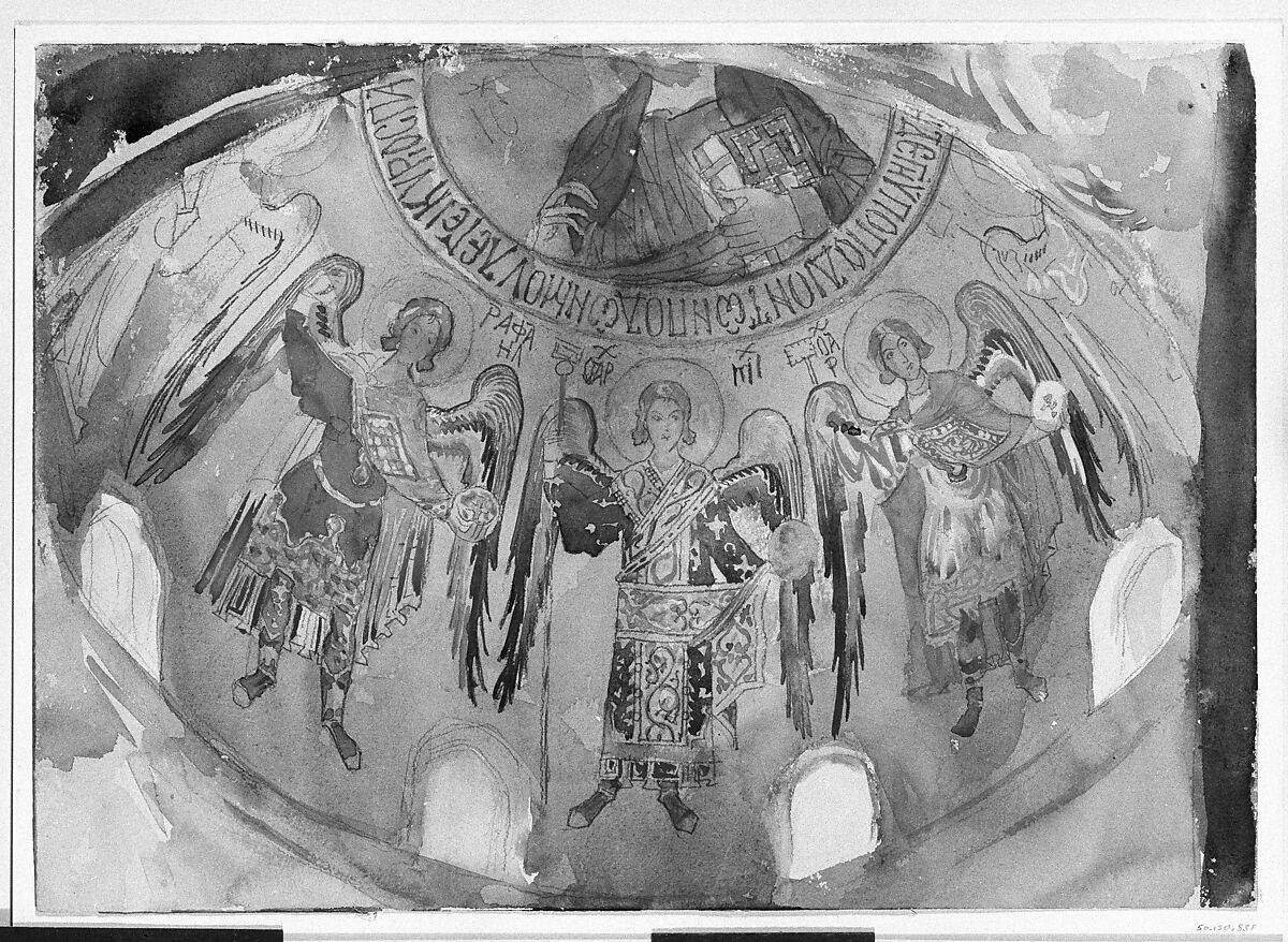 Angels, Mosaic, Palatine Chapel, Palermo, John Singer Sargent (American, Florence 1856–1925 London), Watercolor, gouache, and graphite on off-white wove paper, American