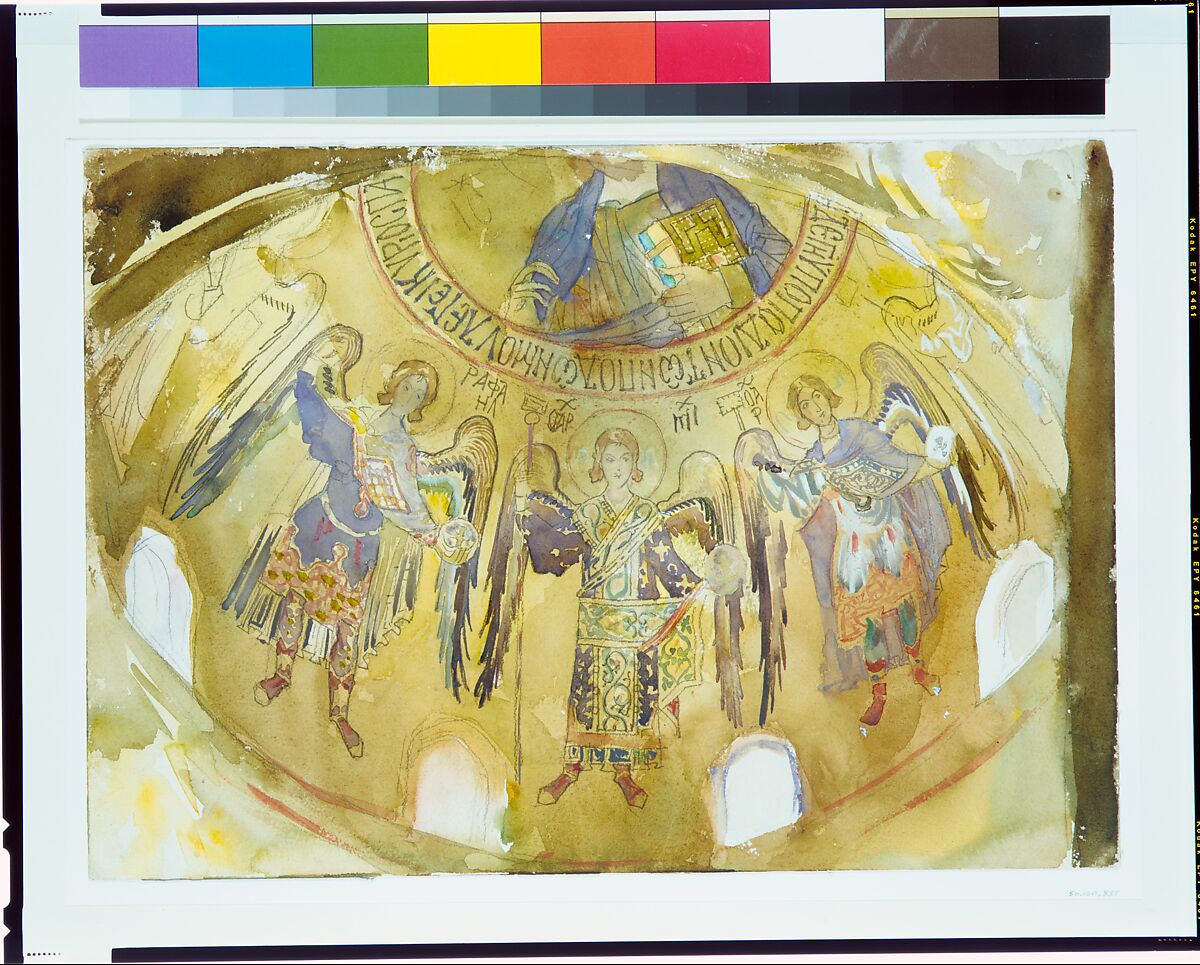 Angels, Mosaic, Palatine Chapel, Palermo, John Singer Sargent (American, Florence 1856–1925 London), Watercolor, gouache, and graphite on off-white wove paper, American