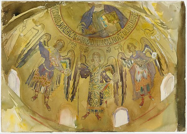 Angels, Mosaic, Palatine Chapel, Palermo, John Singer Sargent (American, Florence 1856–1925 London), Watercolor, gouache, and graphite on off-white wove paper, American 