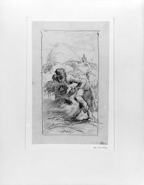 Le Botteleur (Gathering Grain), John Singer Sargent (American, Florence 1856–1925 London), Graphite on off-white plaid paper, American