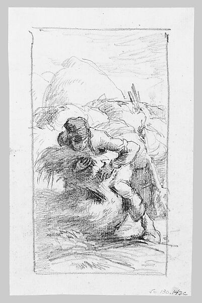 Le Botteleur (Gathering Grain), John Singer Sargent (American, Florence 1856–1925 London), Graphite on off-white plaid paper, American 