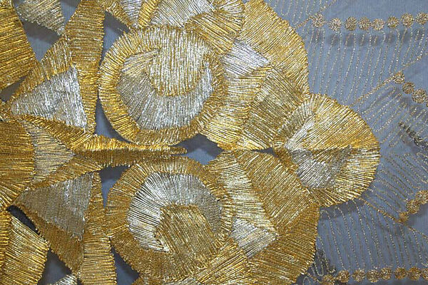 Evening shawl, silk, metallic thread, French