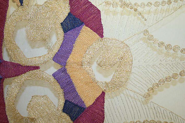 Evening shawl, silk, gold thread, French