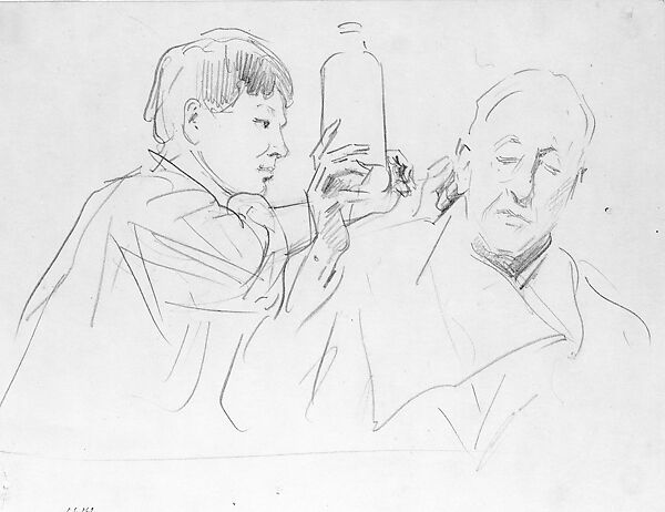 Barber Shop, John Singer Sargent (American, Florence 1856–1925 London), Graphite on off-white wove paper, American 