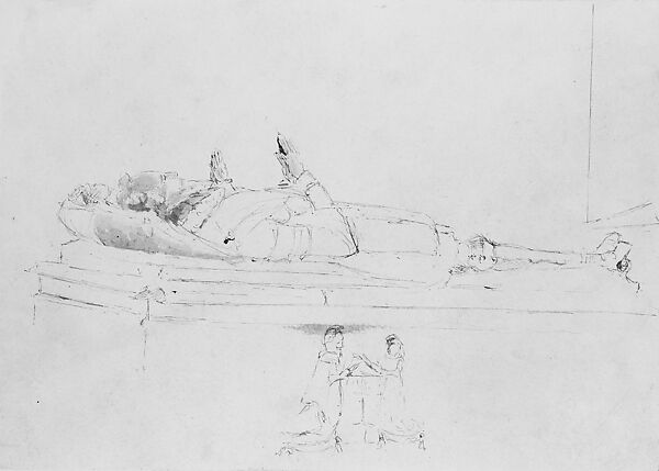 Tomb of Francis Dineley and His Wife, St. Michael's Church, Cropthorne, England, John Singer Sargent (American, Florence 1856–1925 London), Pen and ink on white wove paper, American 