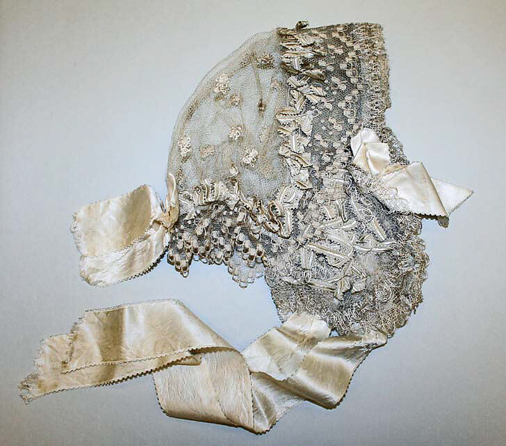 Wedding bonnet, silk, British 