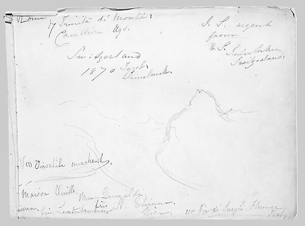 First Page of "Splendid Mountain Watercolours" Sketchbook, John Singer Sargent (American, Florence 1856–1925 London), Graphite on off-white wove paper, American