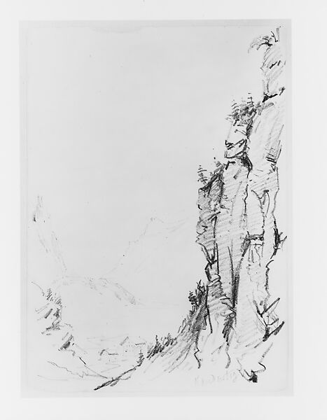 Kandersteg from the Klus of the Gasternthal (from "Splendid Mountain Watercolours" Sketchbook), John Singer Sargent (American, Florence 1856–1925 London), Wax crayon on off-white wove  paper, American 