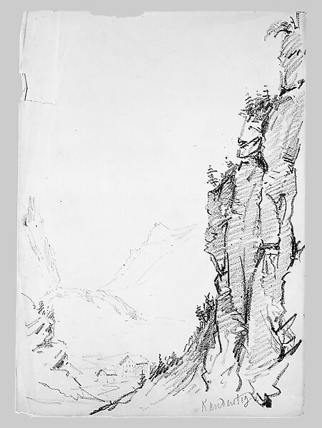 Kandersteg from the Klus of the Gasternthal (from "Splendid Mountain Watercolours" Sketchbook), John Singer Sargent (American, Florence 1856–1925 London), Wax crayon on off-white wove  paper, American