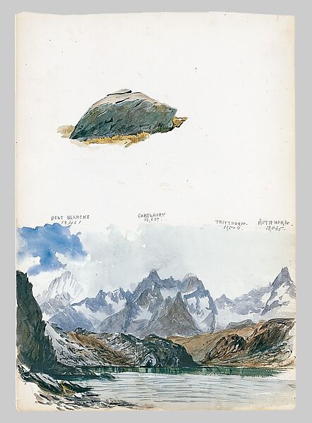 View of Four Mountains from the Gorner Grat, Rock (from "Splendid Mountain Watercolours" Sketchbook), John Singer Sargent (American, Florence 1856–1925 London), Watercolor and graphite on off-white wove paper, American 