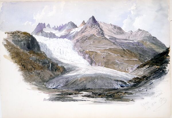 Rhône Glacier (from "Splendid Mountain Watercolours" Sketchbook), John Singer Sargent (American, Florence 1856–1925 London), Watercolor and graphite on off-white wove paper, American 