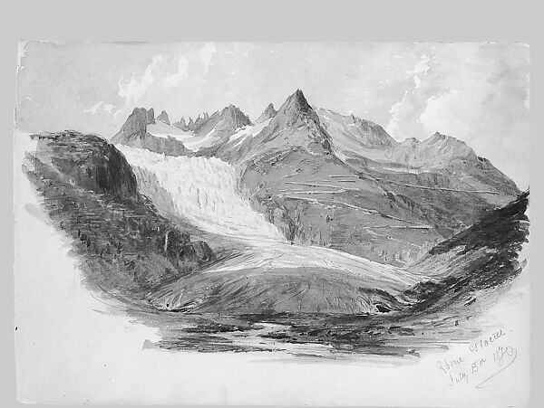 Rhône Glacier (from "Splendid Mountain Watercolours" Sketchbook), John Singer Sargent (American, Florence 1856–1925 London), Watercolor and graphite on off-white wove paper, American