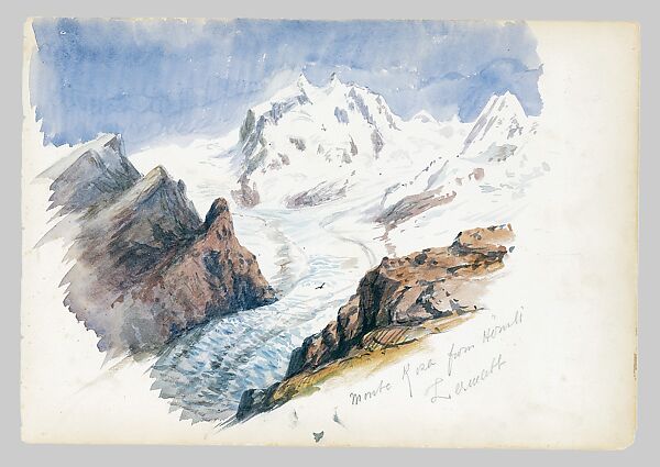 Monte Rosa from Hornli, Zermatt (from "Splendid Mountain Watercolours" Sketchbook), John Singer Sargent (American, Florence 1856–1925 London), Watercolor on off-white wove paper, American 