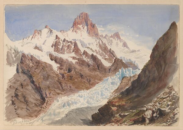 Schreckhorn, Eismeer (from "Splendid Mountain Watercolours" Sketchbook), John Singer Sargent  American, Watercolor and graphite on off-white wove paper, American