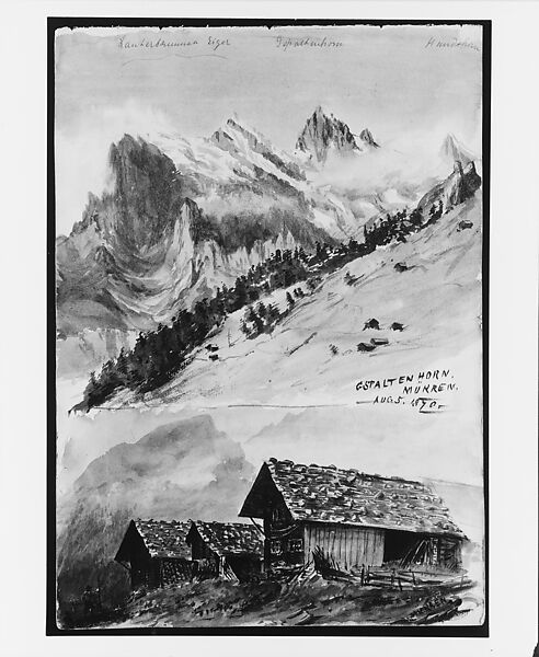Gspaltenhorn, Mürren (from "Splendid Mountain Watercolours" Sketchbook), John Singer Sargent (American, Florence 1856–1925 London), Watercolor and graphite on off-white paper, American