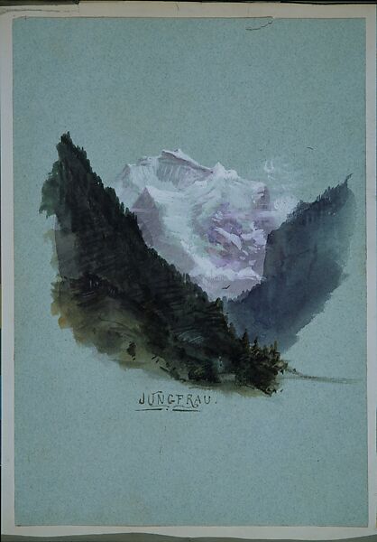 Jungfrau (from "Splendid Mountain Watercolours" Sketchbook), John Singer Sargent (American, Florence 1856–1925 London), Watercolor, gouache, and graphite on pale blue wove  paper, American 