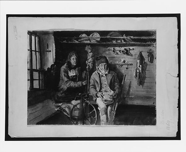 Frau von Allmen and an Unidentified Man in an Interior, verso (from "Splendid Mountain Watercolours" Sketchbook), John Singer Sargent (American, Florence 1856–1925 London), Watercolor and graphite on off-white wove paper, American