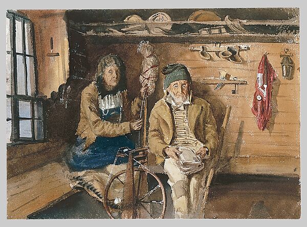 Frau von Allmen and an Unidentified Man in an Interior, verso (from "Splendid Mountain Watercolours" Sketchbook), John Singer Sargent (American, Florence 1856–1925 London), Watercolor and graphite on off-white wove paper, American 