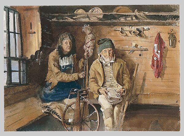 Frau von Allmen and an Unidentified Man in an Interior, verso (from "Splendid Mountain Watercolours" Sketchbook), John Singer Sargent (American, Florence 1856–1925 London), Watercolor and graphite on off-white wove paper, American
