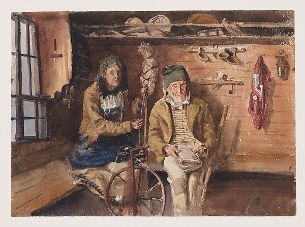 Frau von Allmen and an Unidentified Man in an Interior, verso (from "Splendid Mountain Watercolours" Sketchbook), John Singer Sargent (American, Florence 1856–1925 London), Watercolor and graphite on off-white wove paper, American 