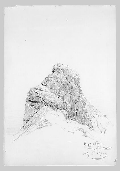Riffelhorn from Zmutt Glacier, Zermatt, (from "Splendid Mountain Watercolours" Sketchbook), John Singer Sargent (American, Florence 1856–1925 London), Graphite on off-white wove paper, American
