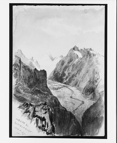 Fiesch Glacier from Eggishorn (from "Splendid Mountain Watercolours" Sketchbook), John Singer Sargent (American, Florence 1856–1925 London), Watercolor and graphite on off-white wove paper, American 
