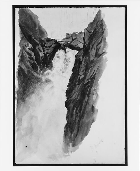 Handek Falls (from "Splendid Mountain Watercolours" Sketchbook), John Singer Sargent (American, Florence 1856–1925 London), Watercolor and graphite on off-white wove paper, American 