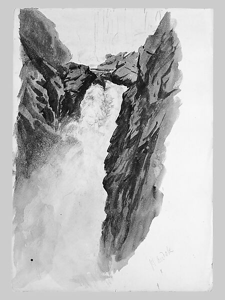 Handek Falls (from "Splendid Mountain Watercolours" Sketchbook), John Singer Sargent (American, Florence 1856–1925 London), Watercolor and graphite on off-white wove paper, American