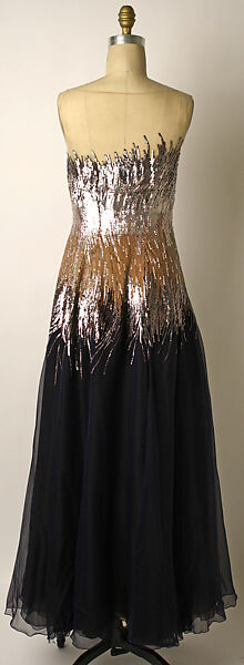 Evening dress, House of Balmain (French, founded 1945), silk, plastic, French