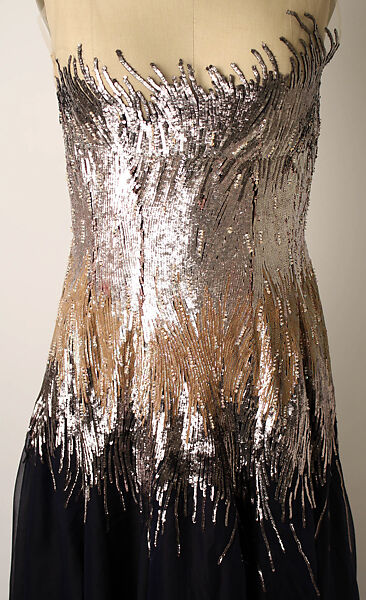 Evening dress, House of Balmain (French, founded 1945), silk, plastic, French