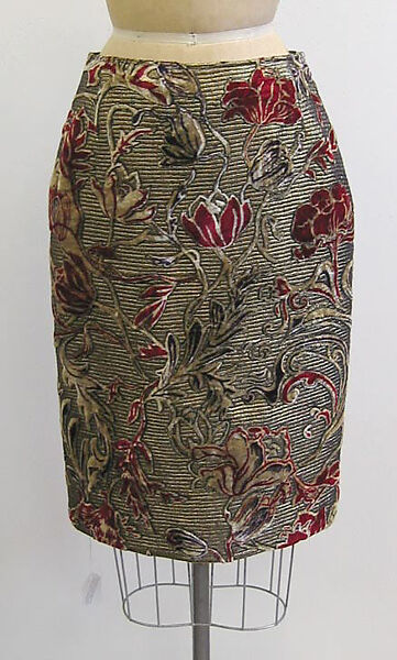 Ensemble, Oscar de la Renta, LLC. (American, founded 1965), a) silk, metallic thread, plastic, glass, fur; b) silk, metallic thread, American