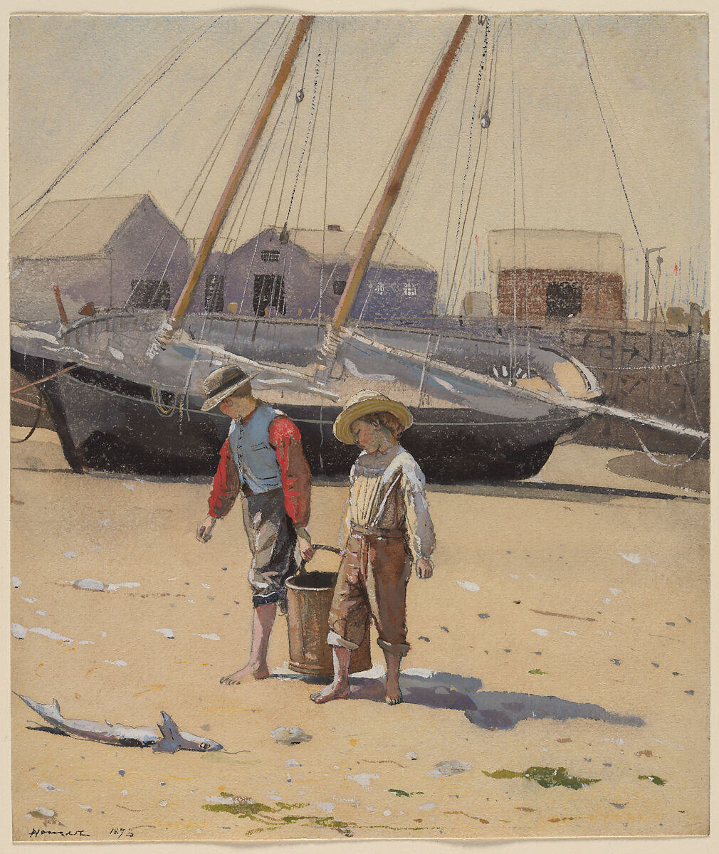 Un cesto di vongole, Winslow Homer (americano, Boston, Massachusetts 1836–1910 Prouts Neck, Maine), acquerello su carta vergata, americano