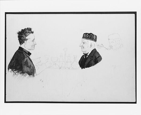 Two Men at a Table, Man Eating (from Switzerland 1869 Sketchbook), John Singer Sargent (American, Florence 1856–1925 London), Watercolor, gouache, and graphite on off-white wove paper, American 